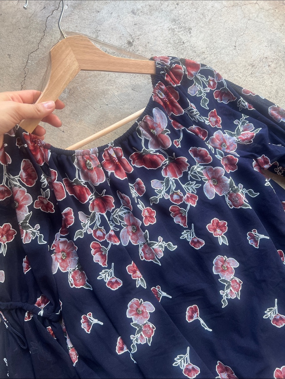 Women’s Floral Peasant Top - Black with Red Flowers - Picture 8 of 8